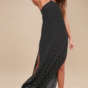 Lulu’s Island Holiday Black and White Ditsy Print Halter Maxi Dress